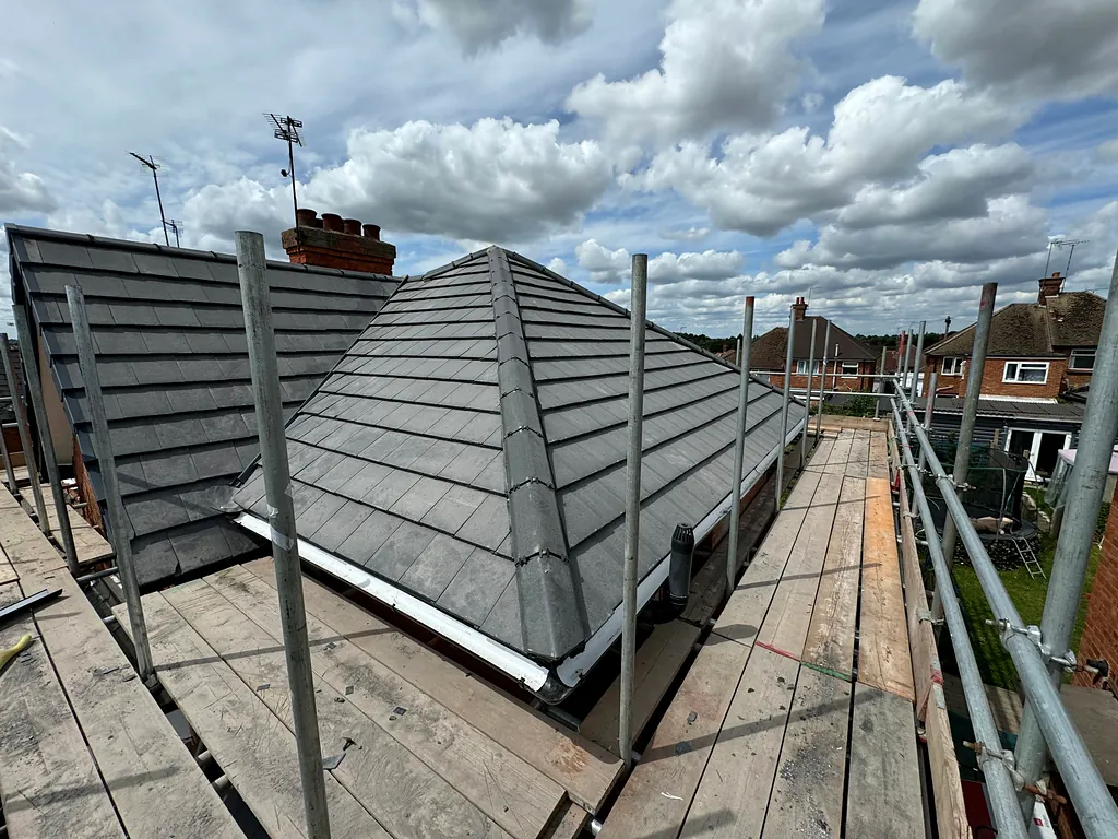 Re-roof on a hipped house, another photo from the job
