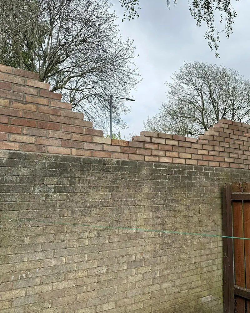 Walls built up for a pitched roof